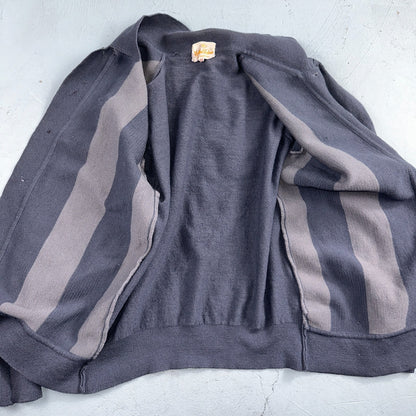 VTG 1960s Kintted Shirt Polo Gray Loop Collar Cardigan Sweater Rockabilly Kramer