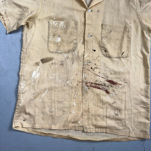 VTG 50s 60s Pennys Towncraft Paint Camp Loop Collar Shirt Rockabilly Button