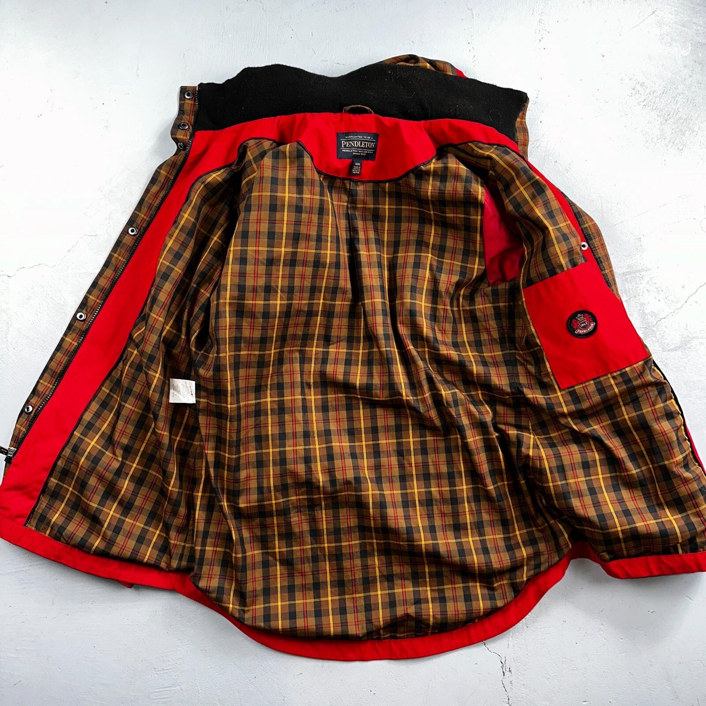 Pendleton Womens Medium Full Zip Hooded Plaid Lined Outdoor Jacket VTG Style Red