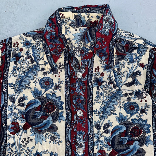 VTG 70s Disco Shirt Men’s Size Small Original 1970s Paisley Floral Rockabilly
