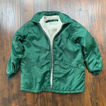 VTG West Wind Buccaneer 70s Sherpa Satin Bomber Jacket Green Broken Zip Oregon