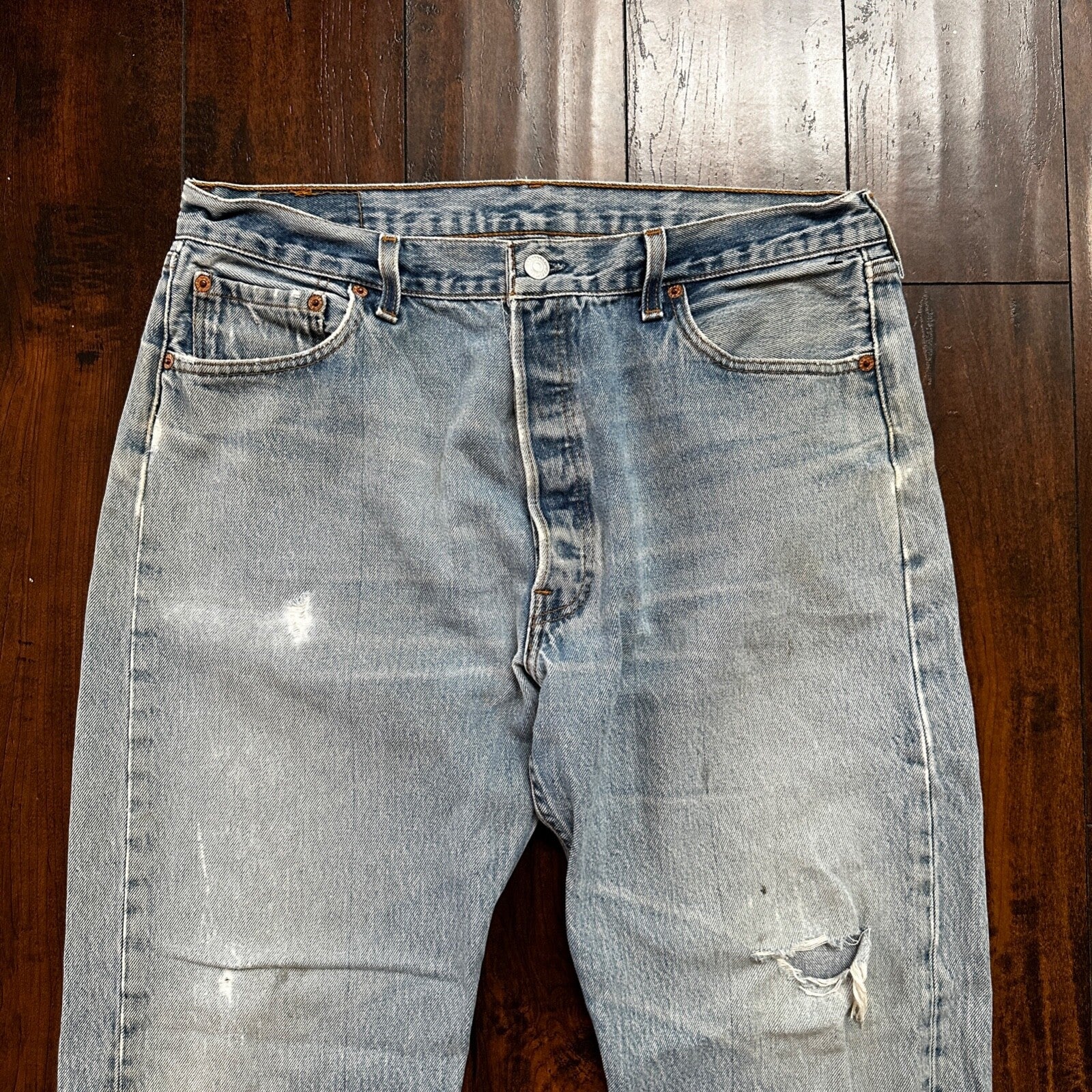 VTG 90s Levis 501 Button Fly 38x33 USA Tag Jeans Straight Wash Blue XX Act 34x28