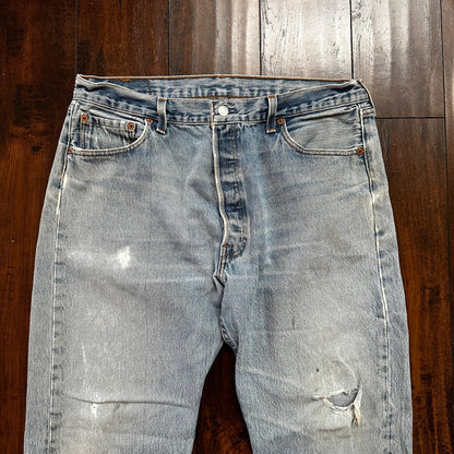 VTG 90s Levis 501 Button Fly 38x33 USA Tag Jeans Straight Wash Blue XX Act 34x28