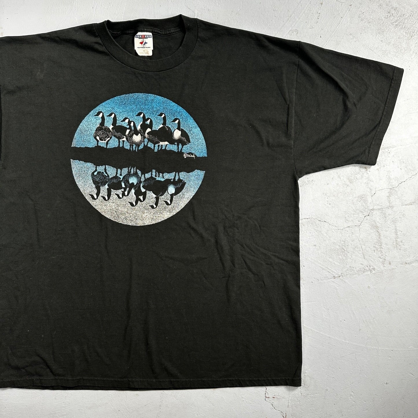 Art Geese Duck 90s VTG T Shirt Debby Neely Charles Perdew October Moon Reflect