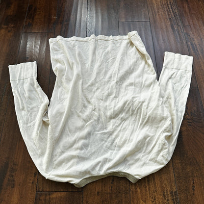 Vintage 1970s Women's White Gold Cardigan Sweater Cute Accent Button Up 70s