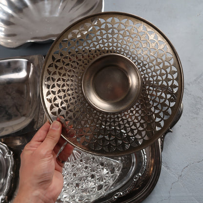 Vintage Baroque Victorian Not Silver Plated Platter Collection Lot Fancy Trays