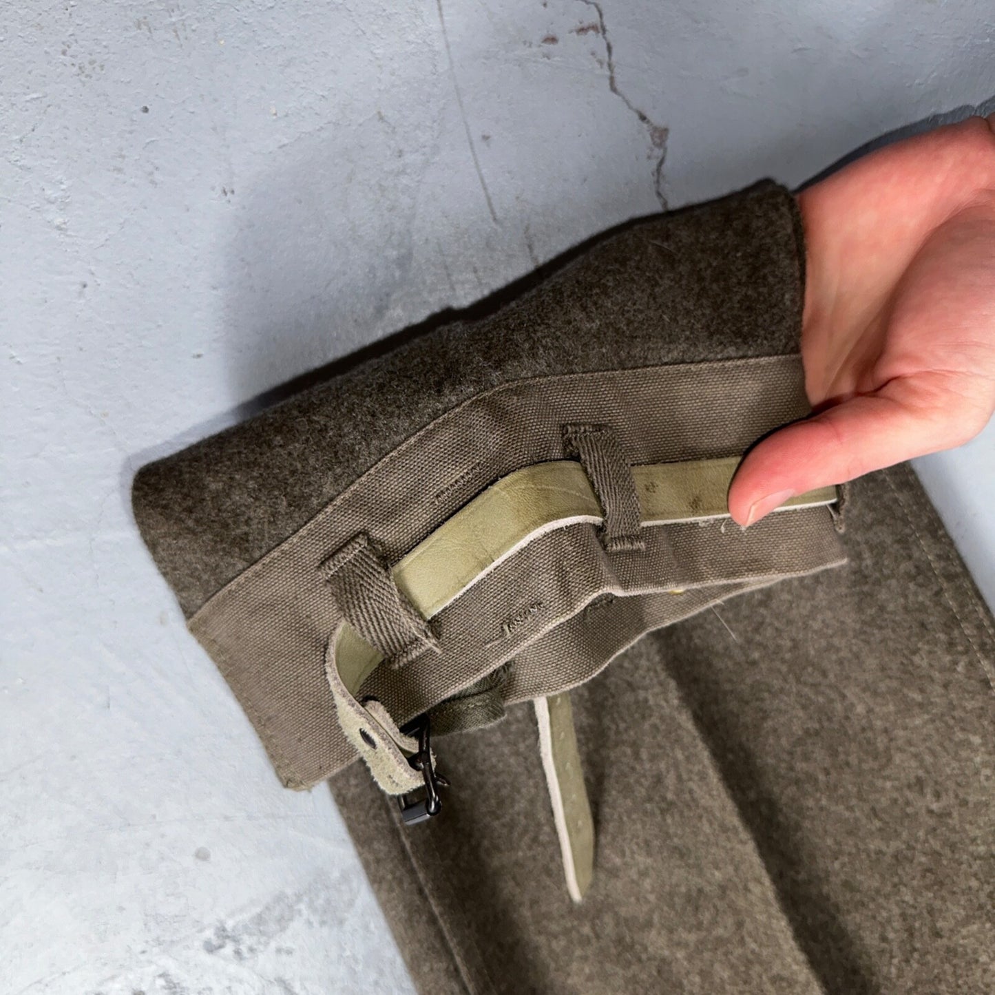 Vintage 1960s Swedish Army Wool Cargo Heavy Pants WWII Leather Straps 34x31