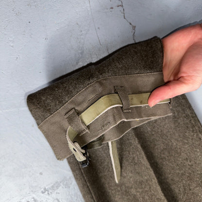 Vintage 1960s Swedish Army Wool Cargo Heavy Pants WWII Leather Straps 34x31