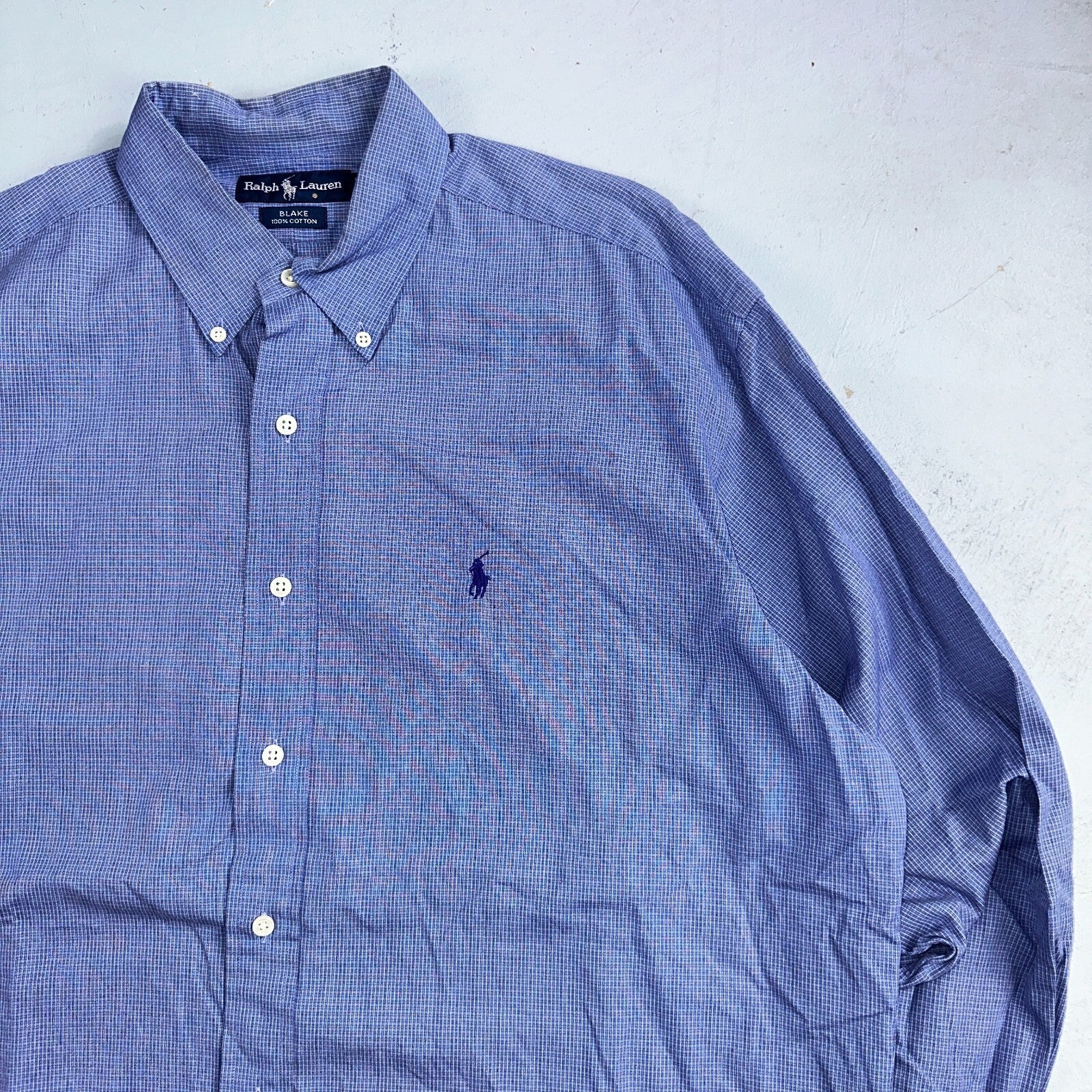 Ralph Lauren Polo VTG Button Down Shirt Men's L Blue Plaid Blake Two-Ply