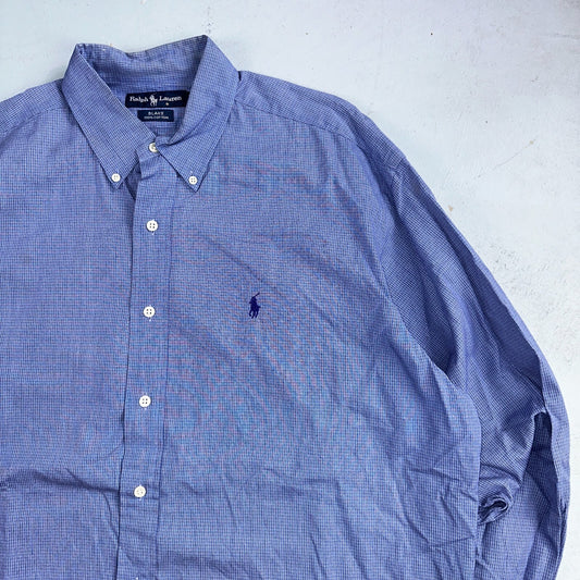 Ralph Lauren Polo VTG Button Down Shirt Men's L Blue Plaid Blake Two-Ply