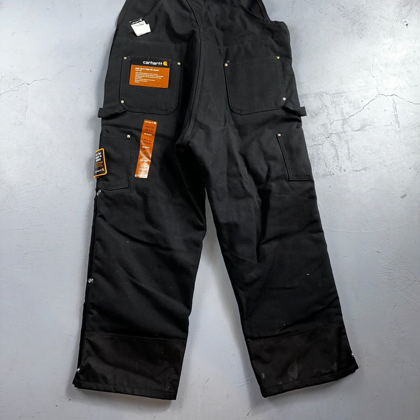 Carhartt R41 Quilt Lined Bib Overalls Mens 42x30 Black Duck Double Knee Tags VTG