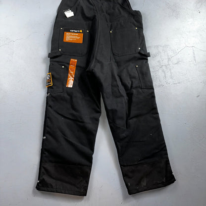 Carhartt R41 Quilt Lined Bib Overalls Mens 42x30 Black Duck Double Knee Tags VTG