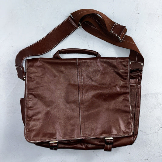 Rich Brown Leather Messenger Satchel Computer Laptop Cross Body Bag