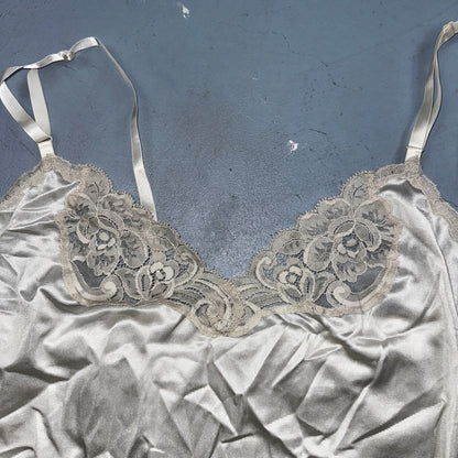 Vintage 1970s Lingerie Slip Dress Sleepwear Full Sweep Nightgown Lace 70s Crop