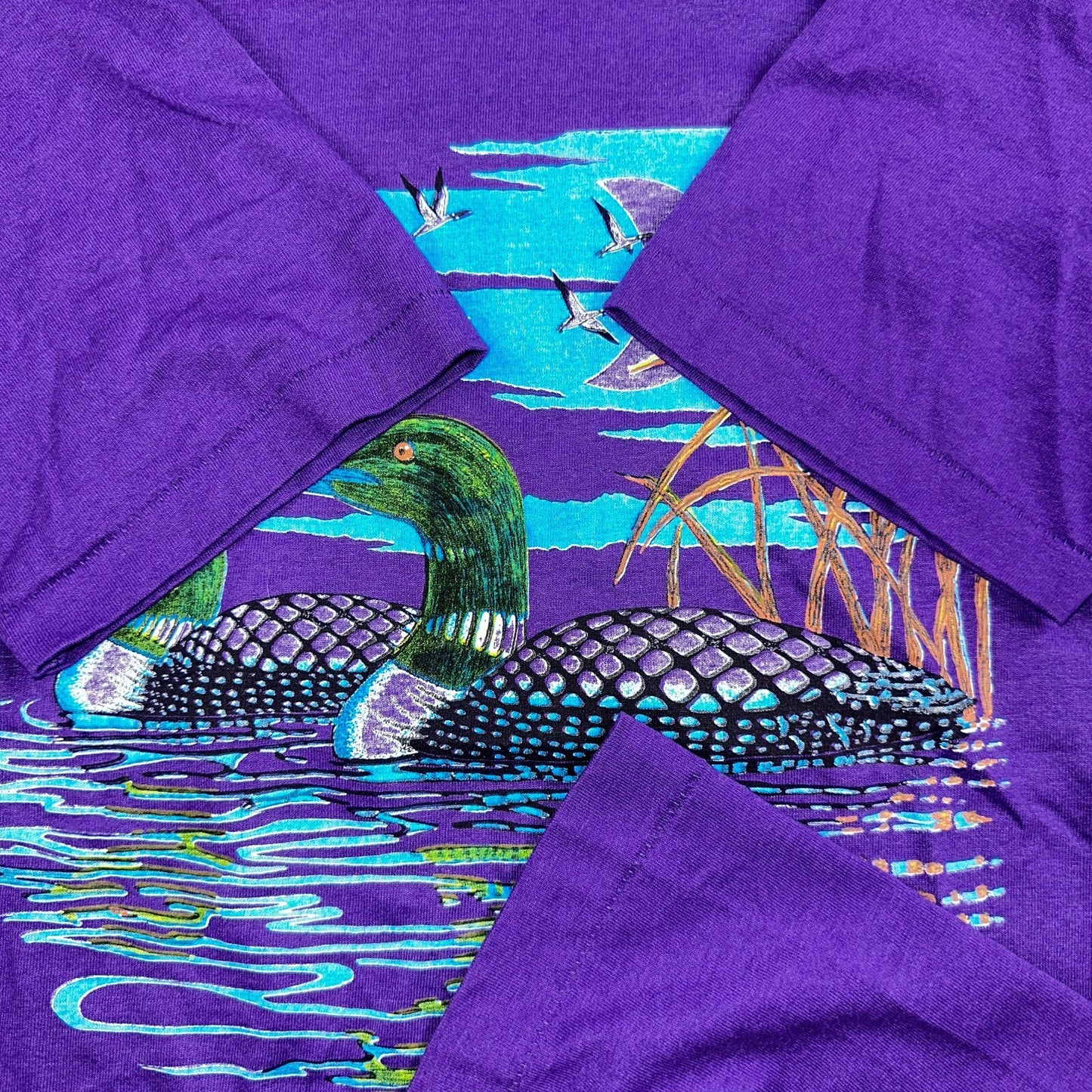 Ducks Mallard 90s VTG T Shirt Purple Lake Small Moon Cartoon Graphic Hunting