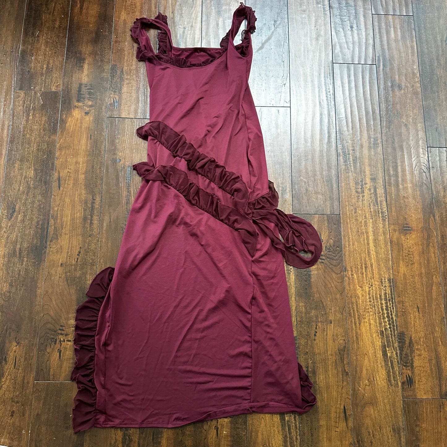 Womens ARIELA Maroon Sexy Midi Dress Strappy Summer Beach Split Sundress M