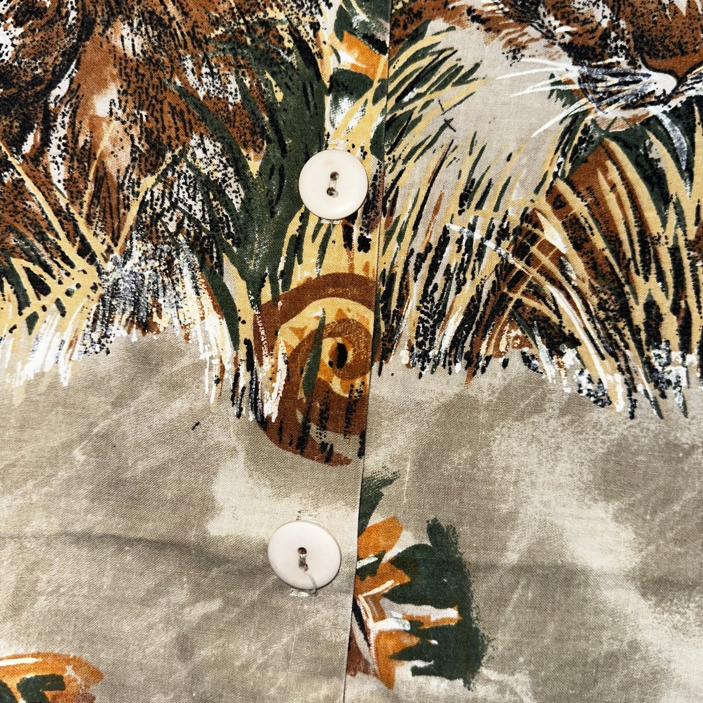 Vtg Act III USA Made Shirt Button Up Blouse African Safari Lion Tigers Small 80s