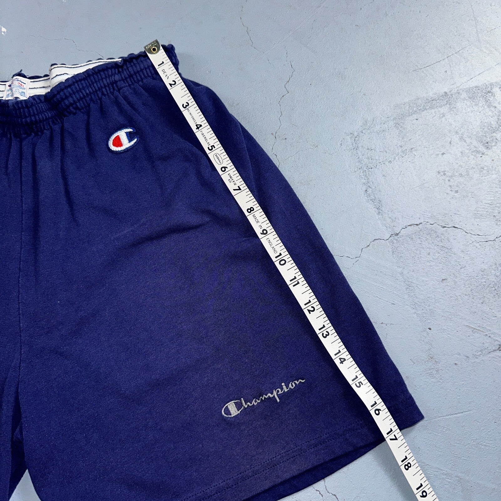 Champion VTG USA 80s Sweat Gym Shorts Large Navy Blue Faded Reverse Weave 1980s