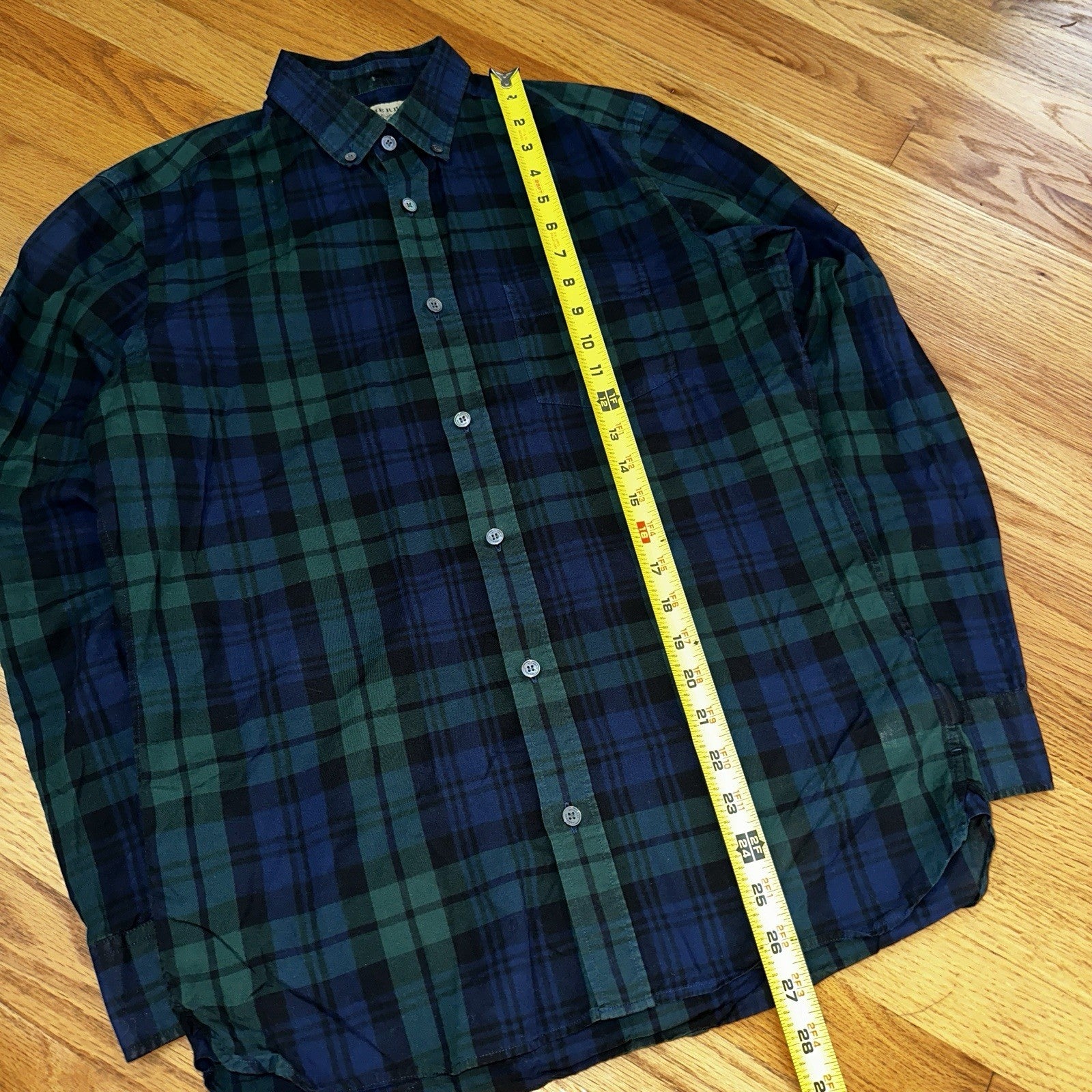 Burberry Men’sGreen Plaid Shirt Size S Button Up Long Sleeve Lightweight Cotton