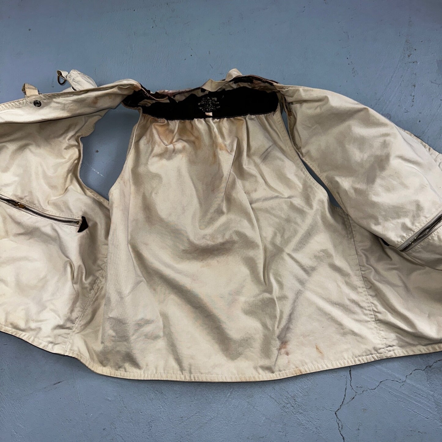 VTG Hurricane Fishing Vest Men's Size L Beige Sleeveless Zip-Up 100% Cotton 70s