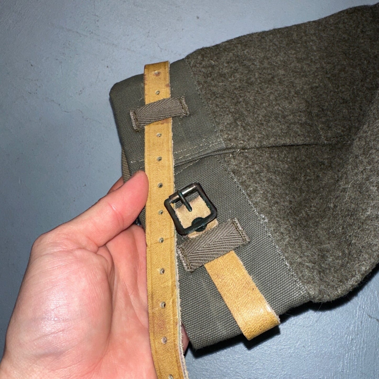 Vintage 1940s Swedish Army Wool Cargo Heavy Pants WWII Leather Straps 35x32