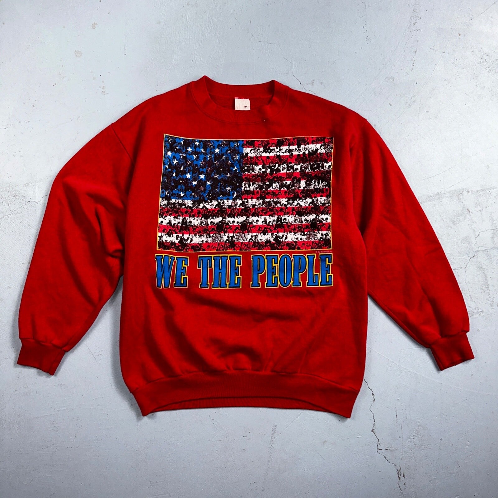 We The People USA VTG 90s Rap Crewneck Sweatshirt Red American Flag Patriotic