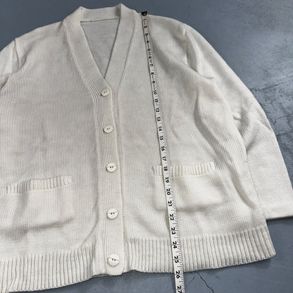 Vintage 1970s 70s White Basic Cardigan MCM Rockabilly Simple Acrylic 80s Preppy