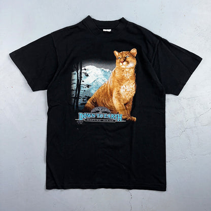 Vintage 3D Emblem Down To Earth 90s Nature Panther T Shirt Black Harley Cat
