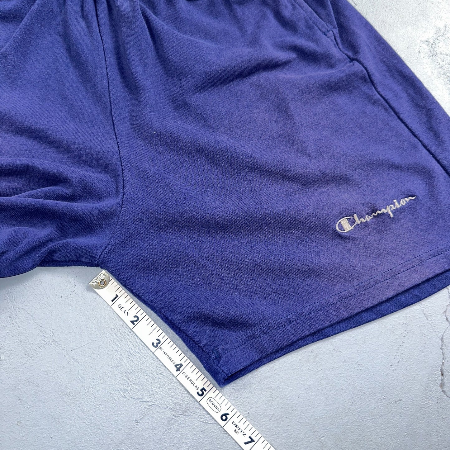 Champion VTG USA 80s Sweat Gym Shorts Large Navy Blue Faded Reverse Weave 1980s