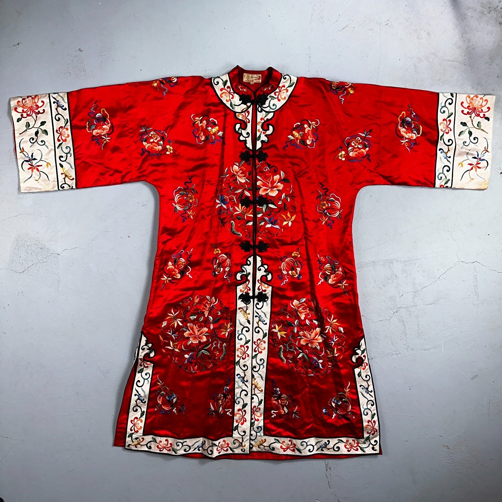VTG Chinese Silk Cloth Dynasty Palace Red Dragon Robe Kimono Bai Hua Embroidery