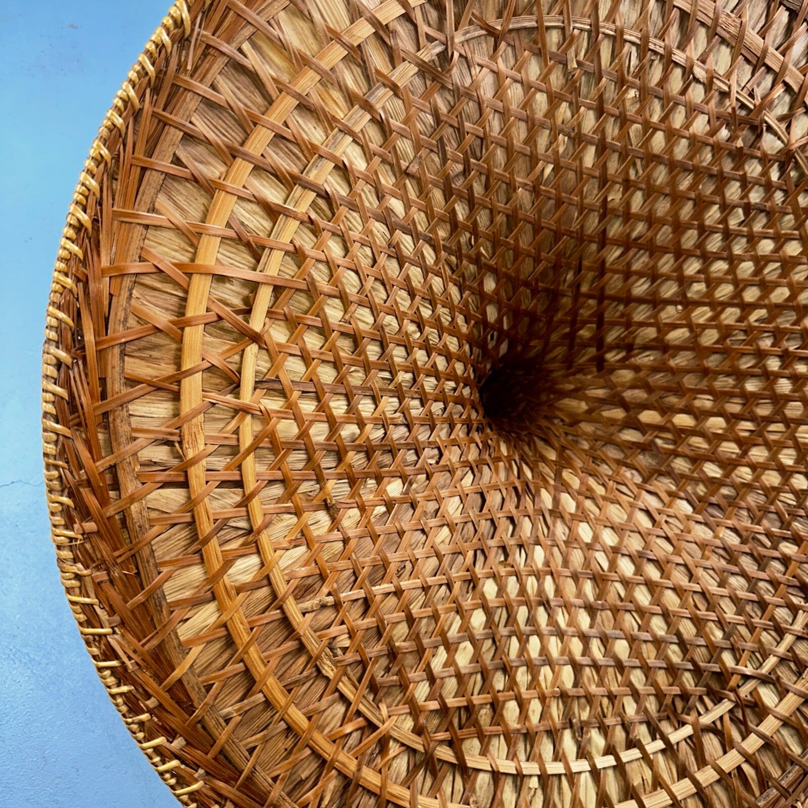 Vintage Asian Conical Rattan Leaf Rickshaw Coolie Hat Cantonese Chinese Handmade