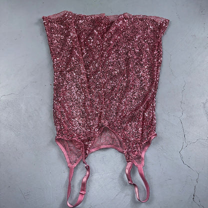 Passion Forever Nightie Gown Women XL Pink Sparkly Sequin Mesh Sleep Dress