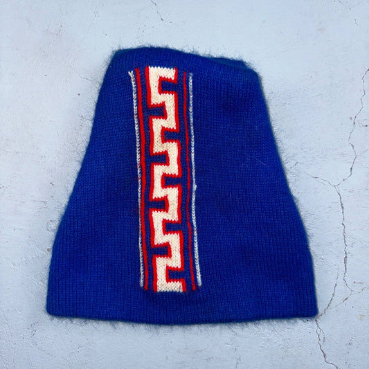 Vintage Geometric Ski Winter Gear Knit Beanie Hat Red & Blue USA 80s S Look