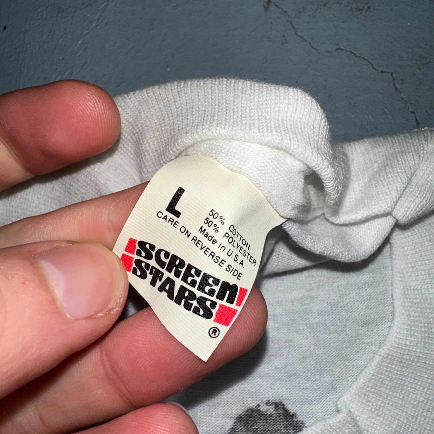 Screen Stars Hand Print VTG T Shirt 80s 1989 Graphic Bumper Rare Car Auto Band