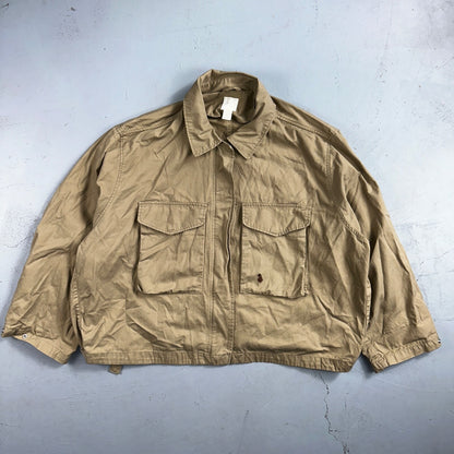 H&M Women’s Boxy Twill Jacket Beige Size XL Military Vintage Crop Style Stained