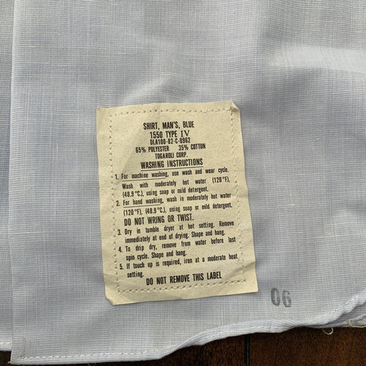 VTG Military Gulf Apparel Corp. Blue Button Up 15x33 1550 Type IV 80s USMC WW2