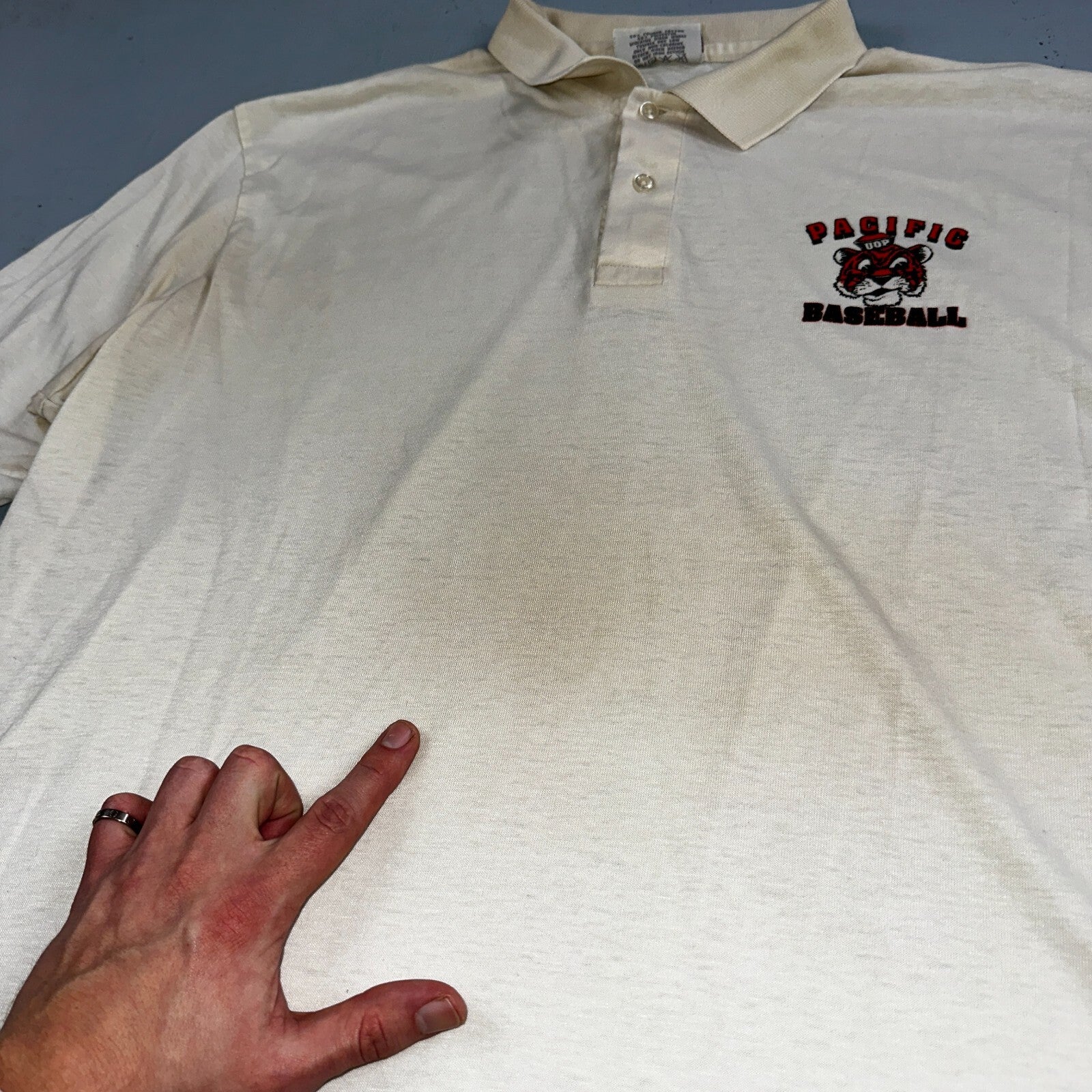 Vintage UOP Pacific Baseball Polo Shirt Crystal Springs NCAA 80s Tigers Rare