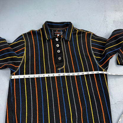 Vintage Cocoa Indo Italy Knit Polo Shirt Small Black Striped Long Sleeve 90s Y2K