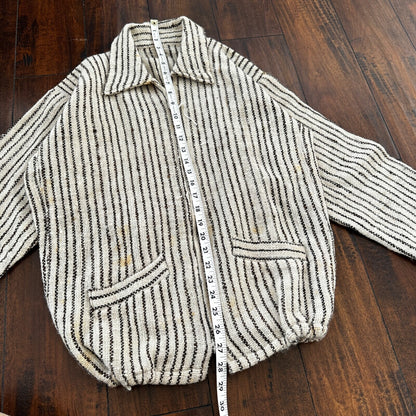 VTG 60s Sweatshirt Womens Zebra Stripe Full Zip Long Sleeve Wool 1960s Rare