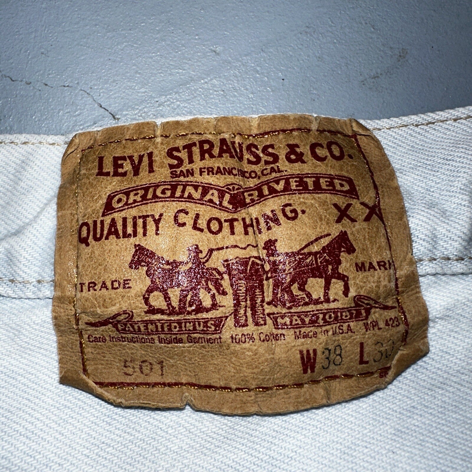 Levis 501 Vintage 90s USA XX Straight Leg Jeans White Light Wash 38x30 Act 34x29
