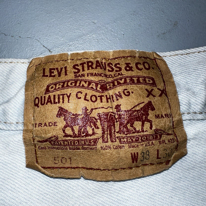 Levis 501 Vintage 90s USA XX Straight Leg Jeans White Light Wash 38x30 Act 34x29