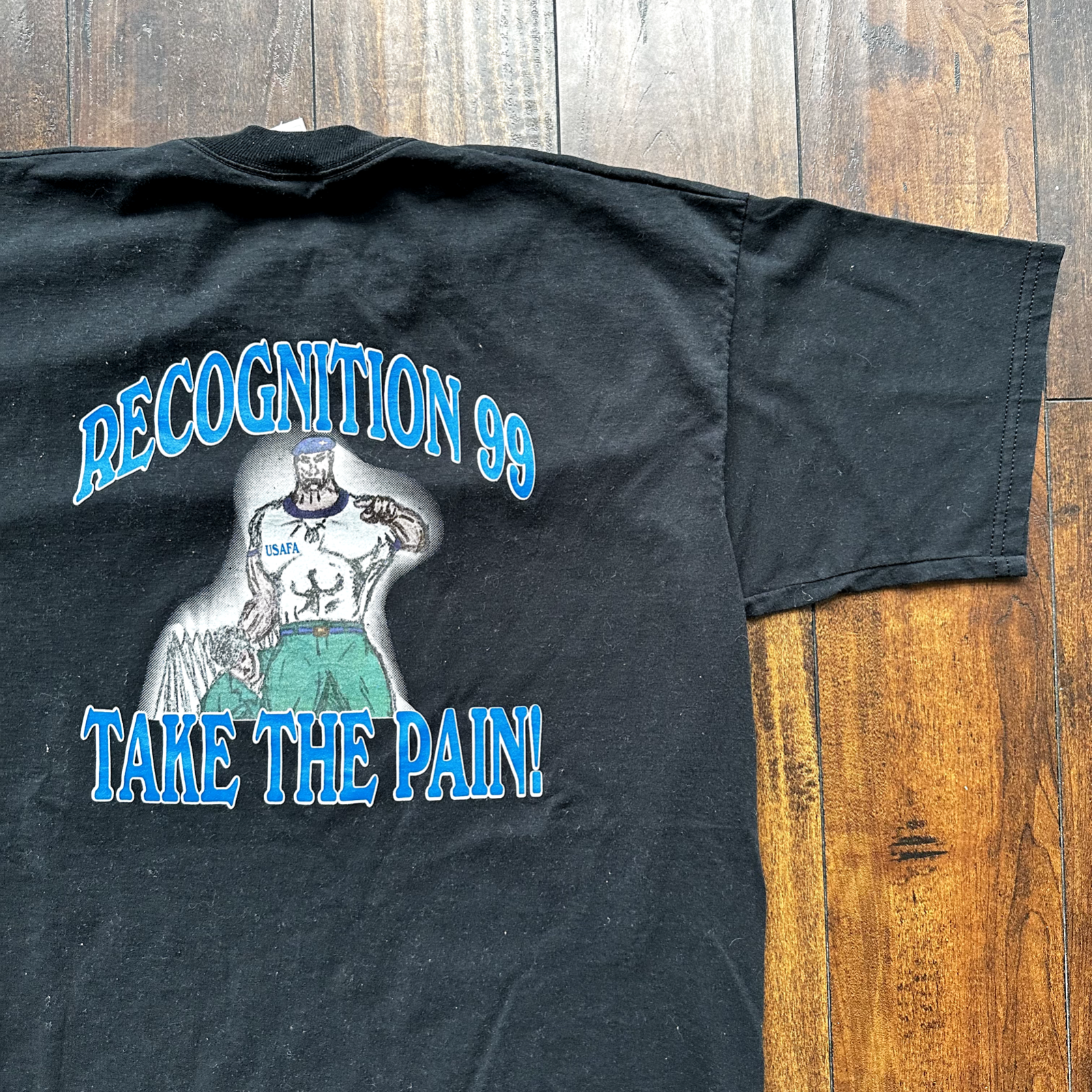 USAF Take The Pain 1999 Vintage T Shirt Black USMC Training Rap Military USA