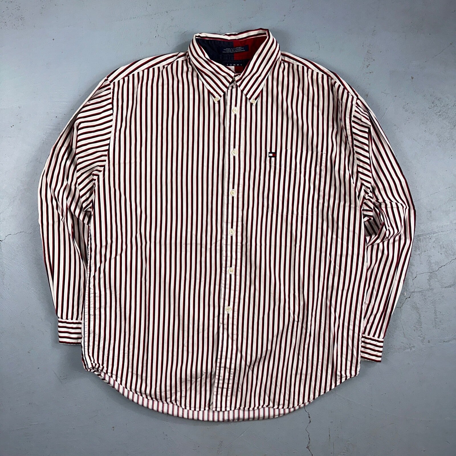 Tommy Hilfiger Vintage Mens XL Red Blue Striped Long Sleeve Button Down Shirt