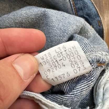 VTG 80s Levis 501 Button Fly 38x36 USA Tag Jeans Straight Wash Blue XX Act 34x31