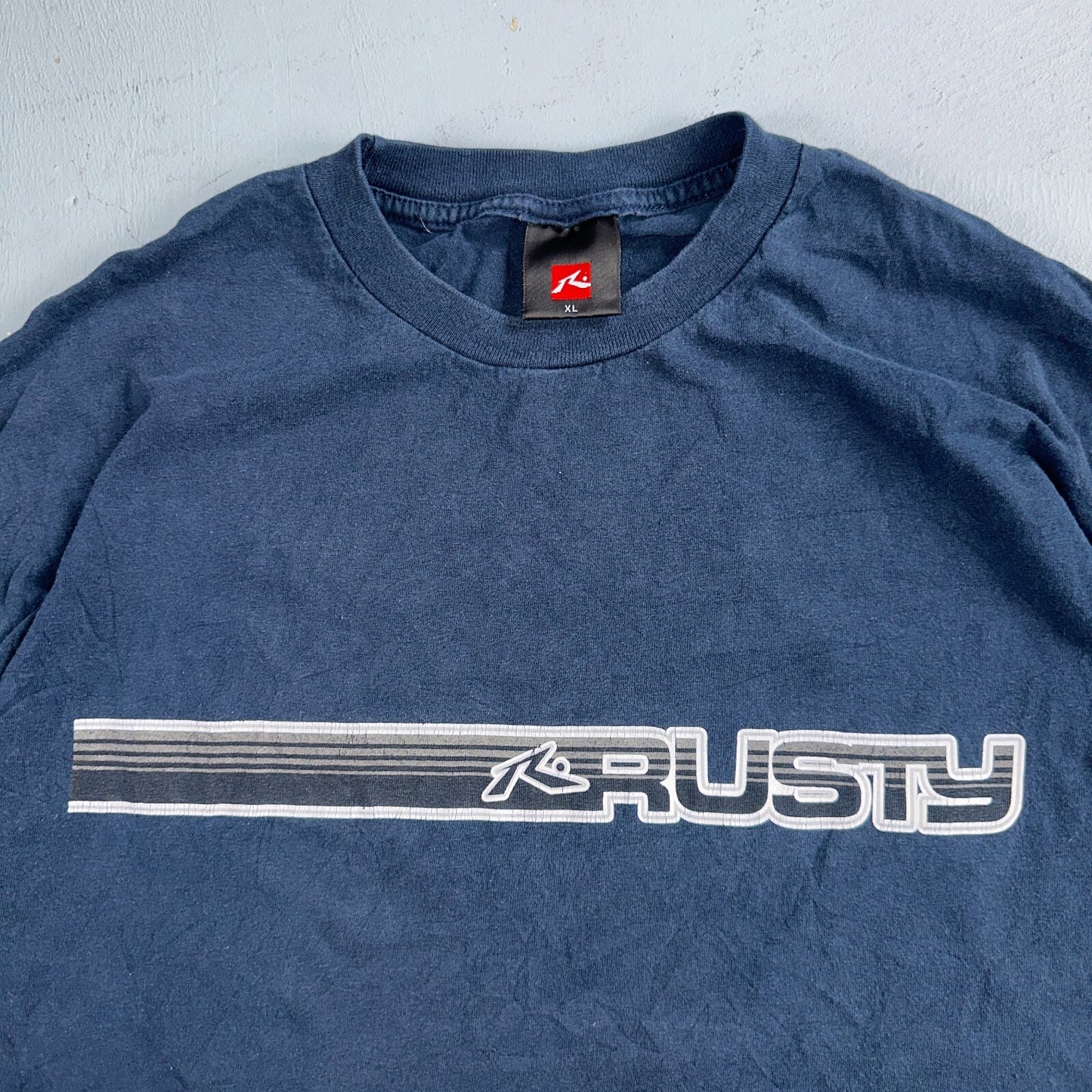 Rusty Surf Shirt 90s Y2K Skate Grunge Navy Blue Hibiscus Vintage Hawaii Sz XL