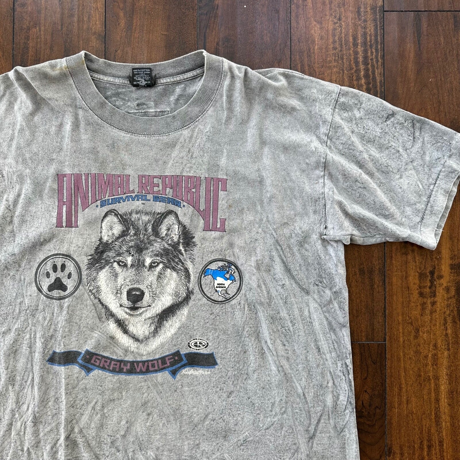 Wolf Vintage T Shirt Gray Crop 90s Single Stitch Animal Republic Lost Rap Music