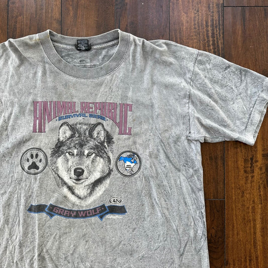 Wolf Vintage T Shirt Gray Crop 90s Single Stitch Animal Republic Lost Rap Music
