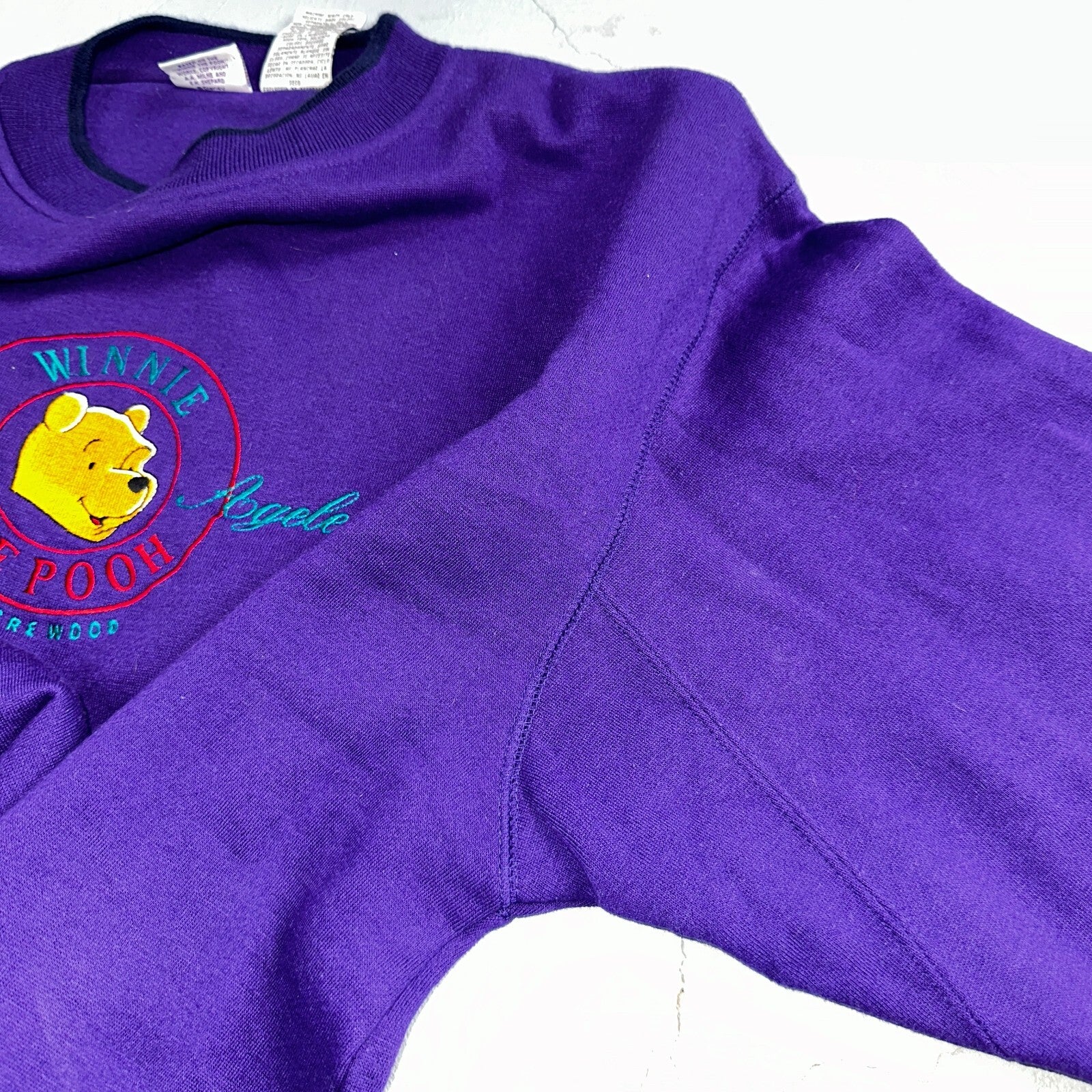 Pooh VTG Acrewood Purple Crew Neck Sweatshirt XL Embroidered 90s Cute Bear