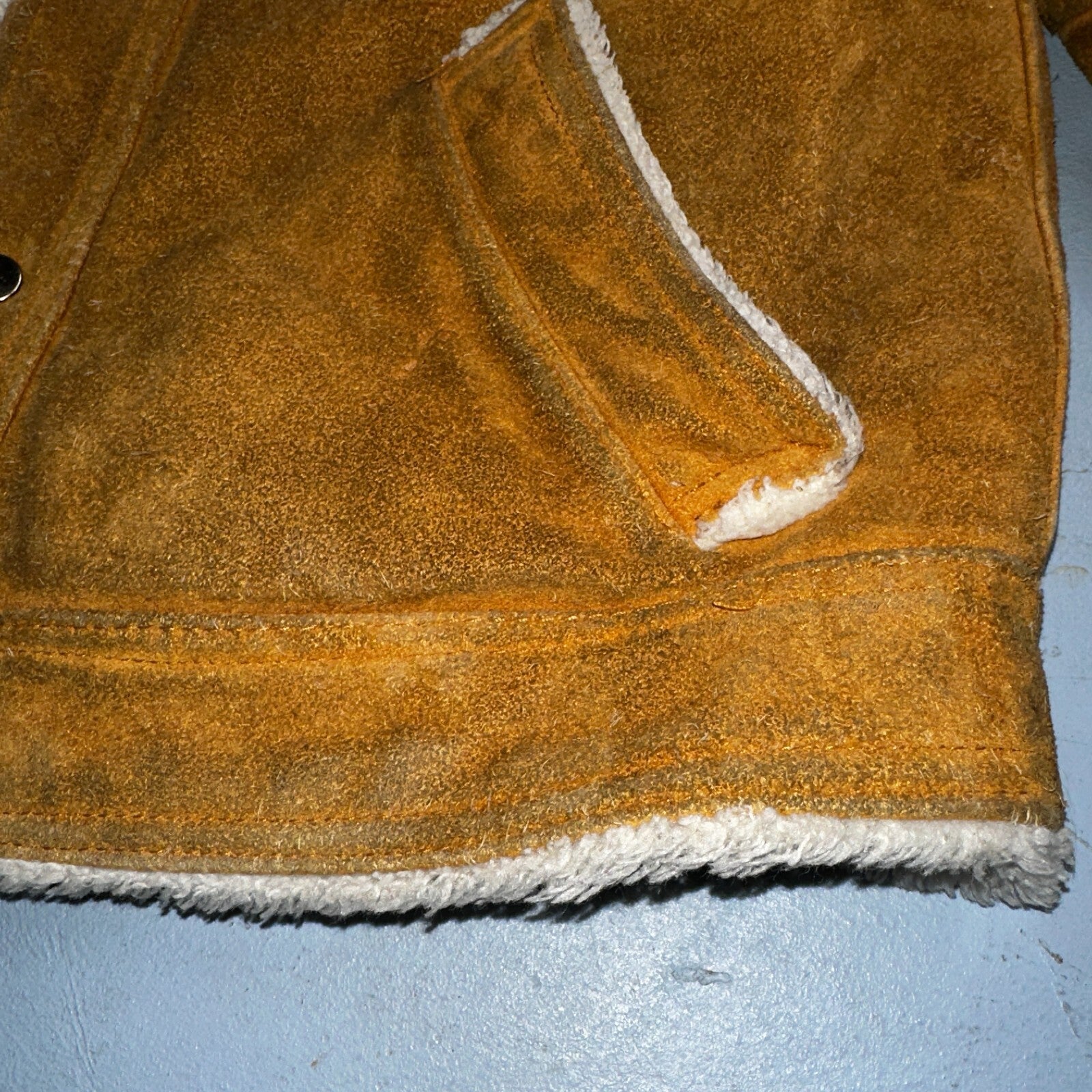 Vintage Suede Grande Bay Rancher Trucker Sherpa Lined Jacket Coat Men's 36