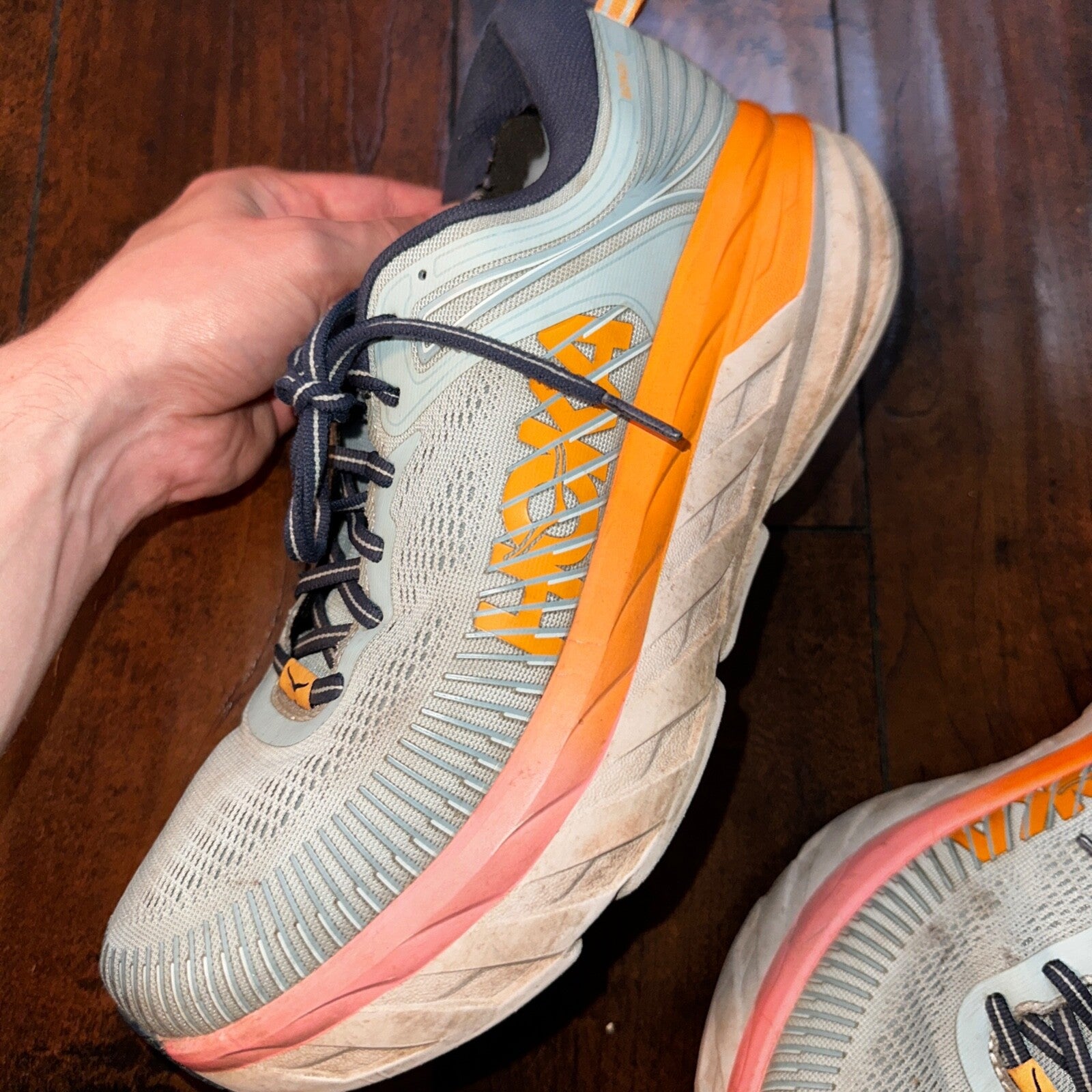 Hoka One One Bondi 10.5 Womens Cushioned Running Shoes Blue Haze Orange